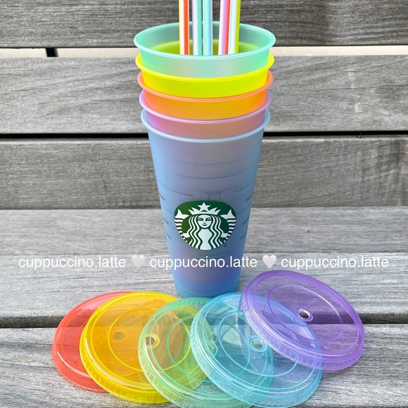 🌈NEW SET✏️Starbucks 2022 Back to School Rainbow Cold Cups & Emoji Hot Cups - Picture 6 of 14